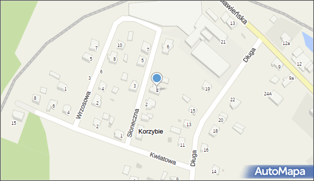 Korzybie, Słoneczna, 4, mapa Korzybie