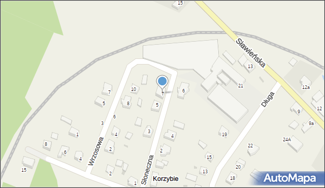 Korzybie, Słoneczna, 7, mapa Korzybie