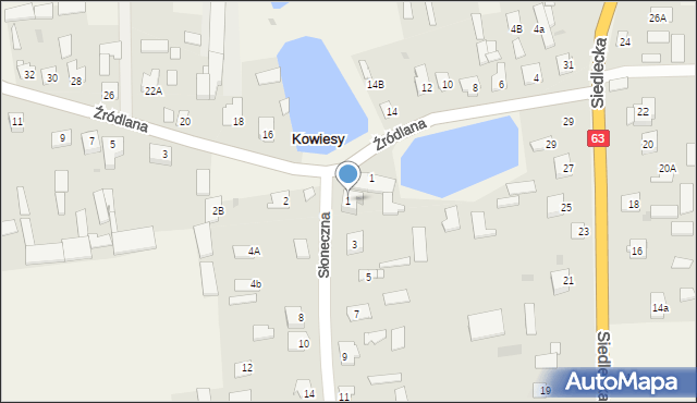 Kowiesy, Słoneczna, 1, mapa Kowiesy