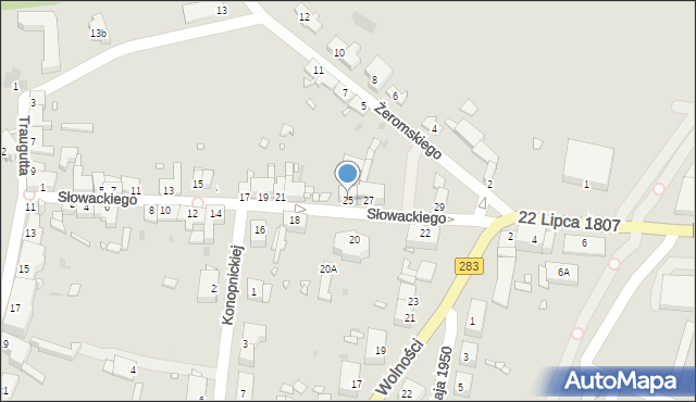 Kożuchów, Słowackiego Juliusza, 25, mapa Kożuchów