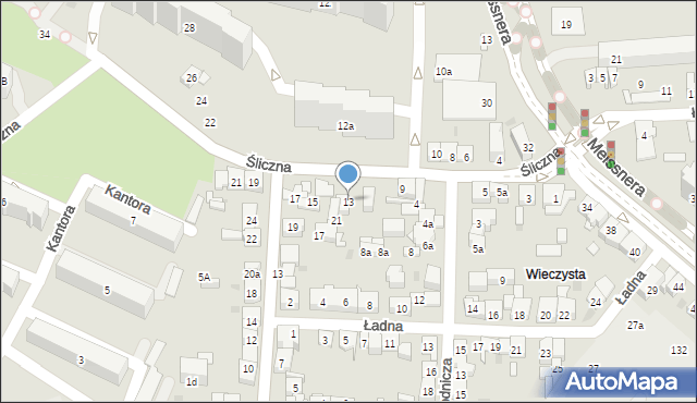 Kraków, Śliczna, 13, mapa Krakowa