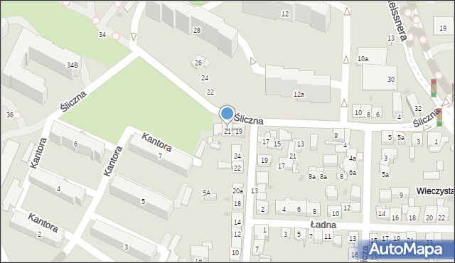 Kraków, Śliczna, 21, mapa Krakowa