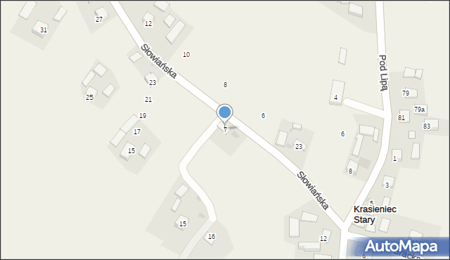 Krasieniec Stary, Słowiańska, 7, mapa Krasieniec Stary