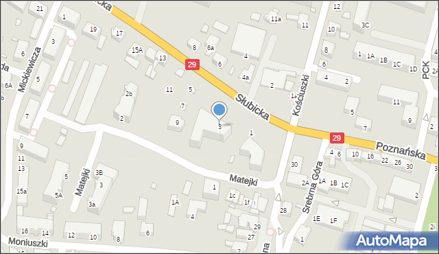 Krosno Odrzańskie, Słubicka, 3, mapa Krosno Odrzańskie