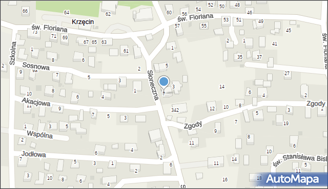 Krzęcin, Słoneczna, 7, mapa Krzęcin