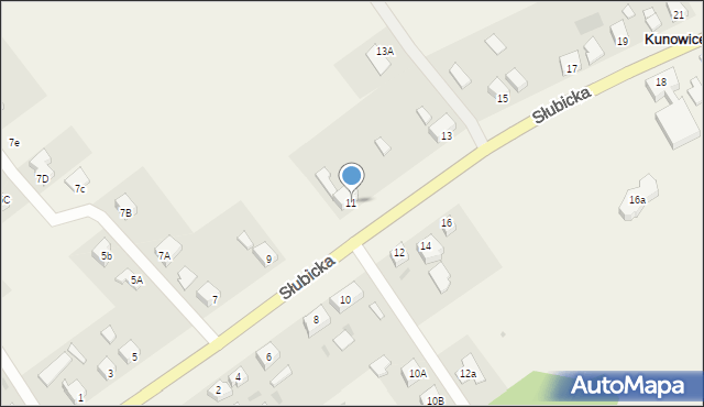 Kunowice, Słubicka, 11, mapa Kunowice