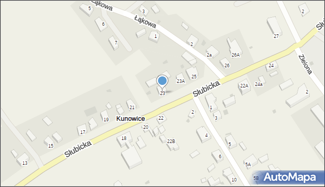 Kunowice, Słubicka, 23, mapa Kunowice