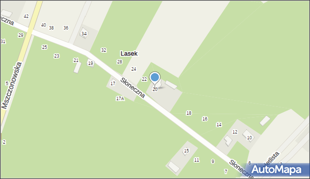 Lasek, Słoneczna, 20, mapa Lasek