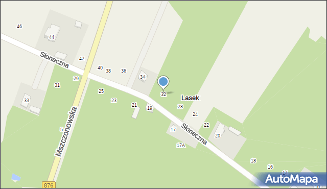 Lasek, Słoneczna, 32, mapa Lasek