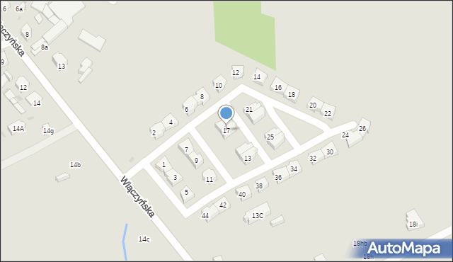 Łódź, Słoneczne Wzgórza, 17, mapa Łodzi