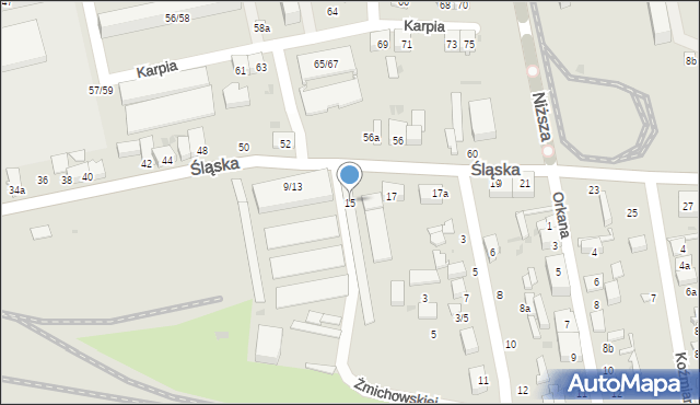 Łódź, Śląska, 15, mapa Łodzi