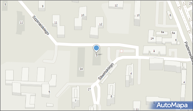 Lublin, Śliwińskiego Józefa, 3, mapa Lublina