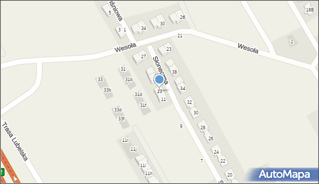 Majdan, Słoneczna, 13, mapa Majdan