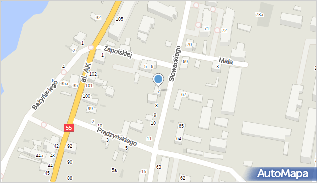 Malbork, Słowackiego Juliusza, 7, mapa Malborka