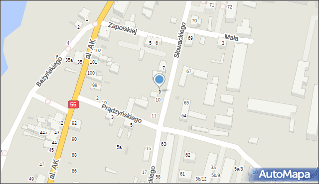 Malbork, Słowackiego Juliusza, 9, mapa Malborka