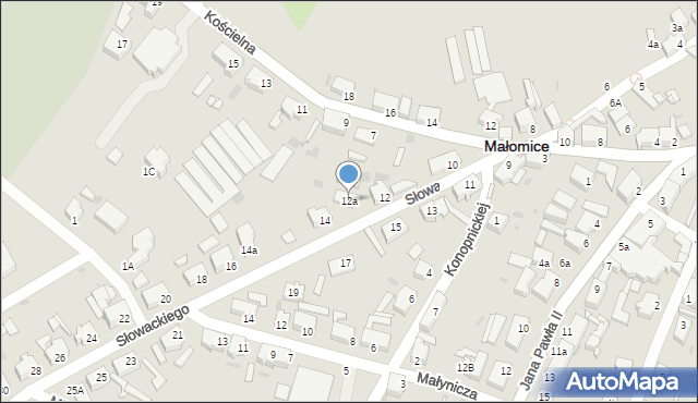 Małomice, Słowackiego Juliusza, 12a, mapa Małomice