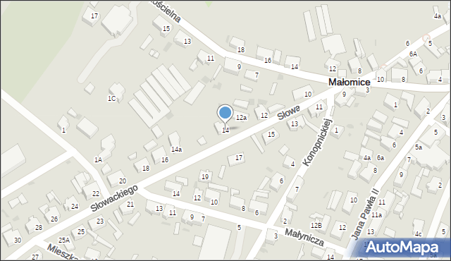 Małomice, Słowackiego Juliusza, 14, mapa Małomice