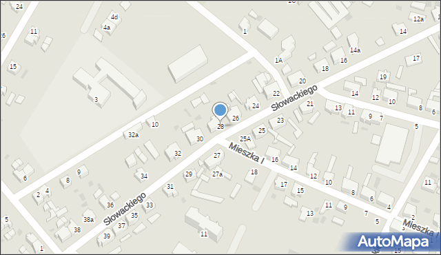 Małomice, Słowackiego Juliusza, 28, mapa Małomice