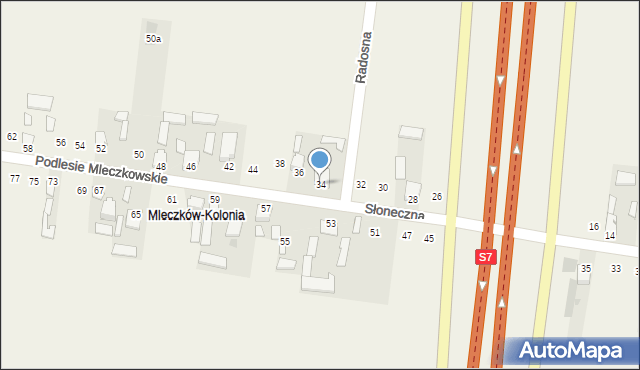 Mleczków, Słoneczna, 34, mapa Mleczków