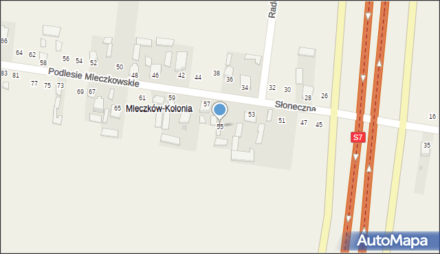 Mleczków, Słoneczna, 55, mapa Mleczków