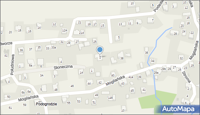 Mogilany, Słoneczna, 2, mapa Mogilany