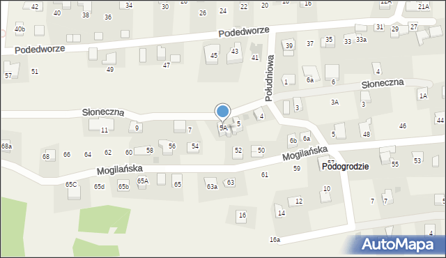 Mogilany, Słoneczna, 5A, mapa Mogilany