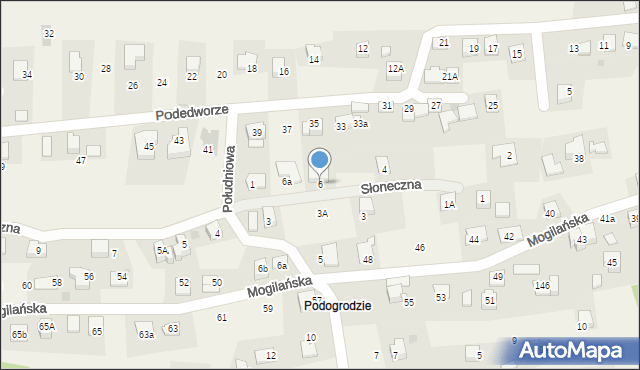Mogilany, Słoneczna, 6, mapa Mogilany