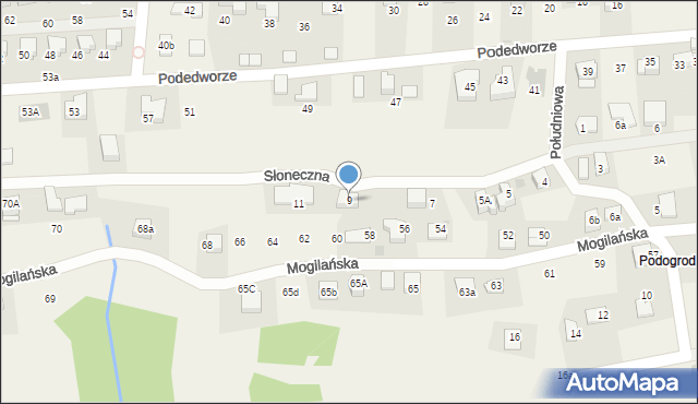 Mogilany, Słoneczna, 9, mapa Mogilany