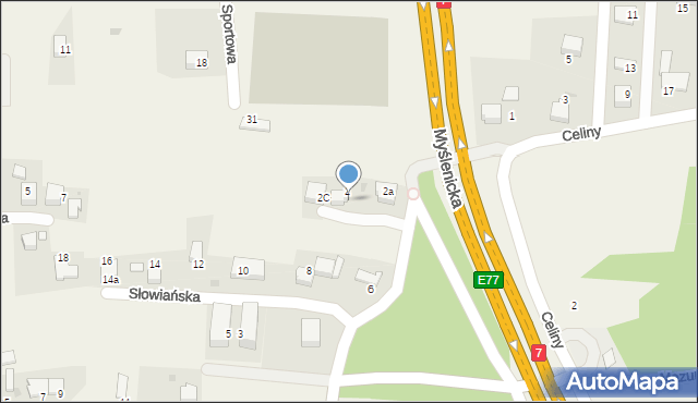 Mogilany, Słowiańska, 2B, mapa Mogilany