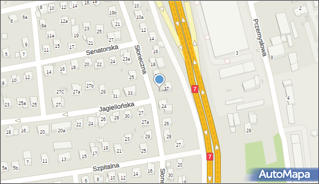 Myślenice, Słoneczna, 22, mapa Myślenice