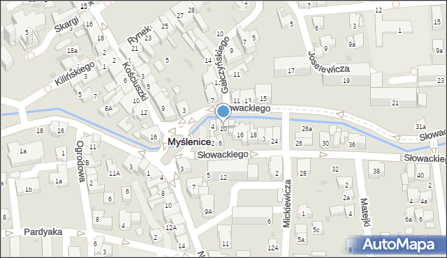 Myślenice, Słowackiego Juliusza, 10, mapa Myślenice