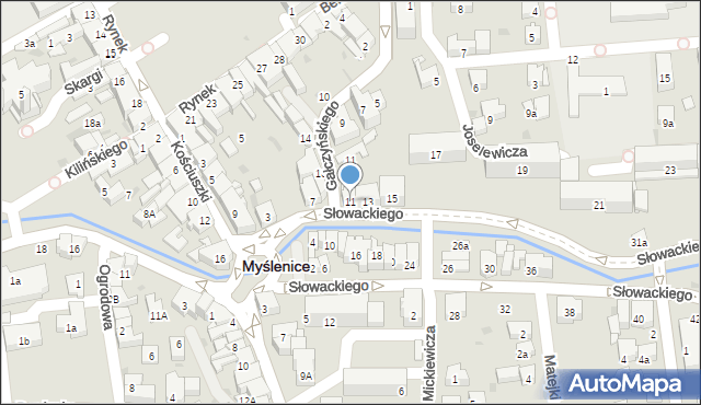 Myślenice, Słowackiego Juliusza, 11, mapa Myślenice