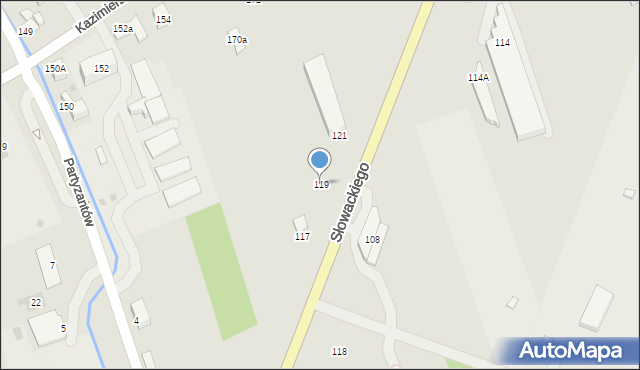Myślenice, Słowackiego Juliusza, 119, mapa Myślenice