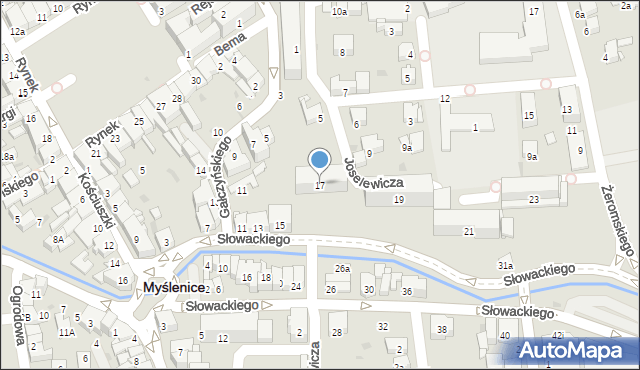 Myślenice, Słowackiego Juliusza, 17, mapa Myślenice