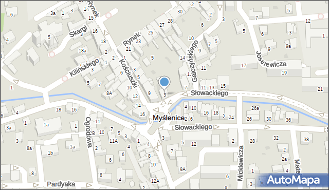 Myślenice, Słowackiego Juliusza, 3, mapa Myślenice