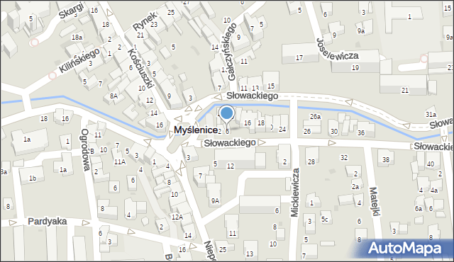 Myślenice, Słowackiego Juliusza, 6, mapa Myślenice