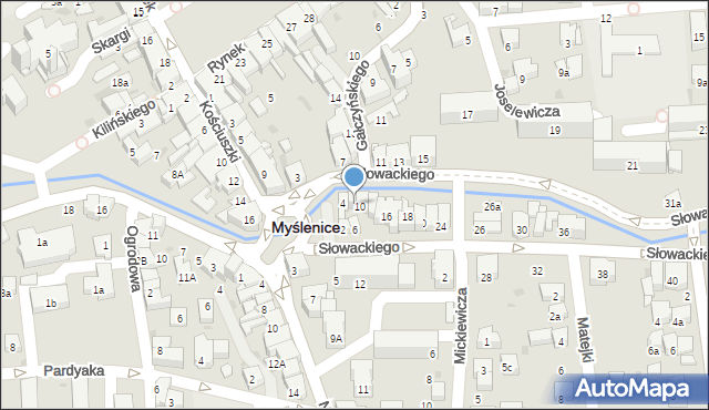 Myślenice, Słowackiego Juliusza, 8, mapa Myślenice