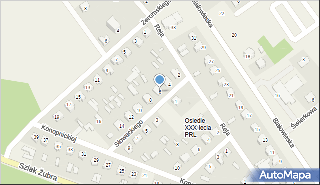 Narew, Słowackiego Juliusza, 6, mapa Narew