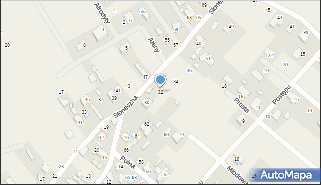 Okuniew, Słoneczna, 32, mapa Okuniew