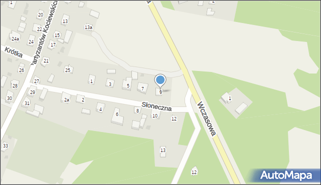 Osiek, Słoneczna, 9, mapa Osiek