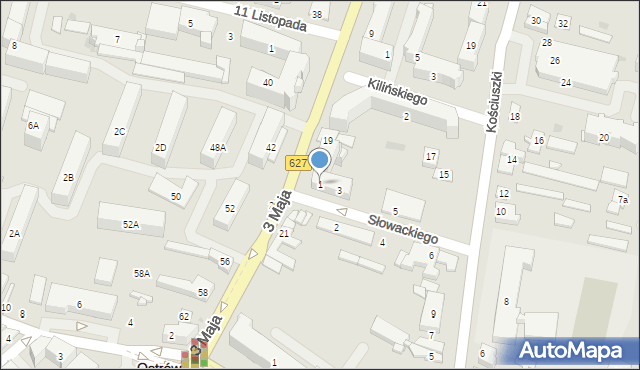 Ostrów Mazowiecka, Słowackiego Juliusza, 1, mapa Ostrów Mazowiecka