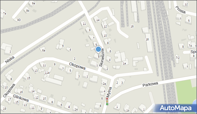 Ostrów Wielkopolski, Słoneczna, 3, mapa Ostrów Wielkopolski