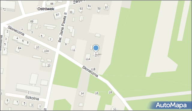 Ostrówek, Słoneczna, 13, mapa Ostrówek