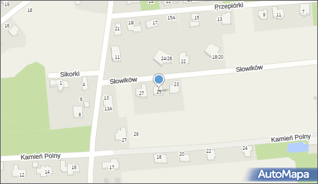 Pęcice Małe, Słowików, 25, mapa Pęcice Małe