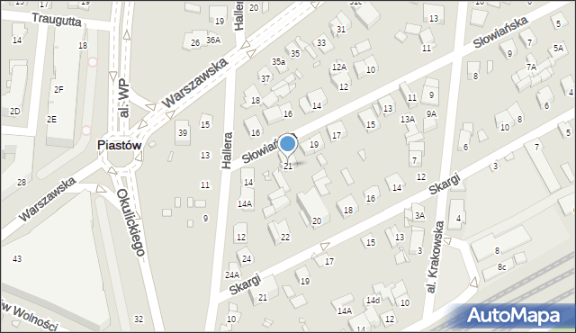 Piastów, Słowiańska, 21, mapa Piastów