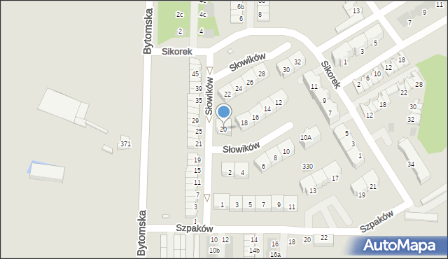 Piekary Śląskie, Słowików, 20, mapa Piekary Śląskie