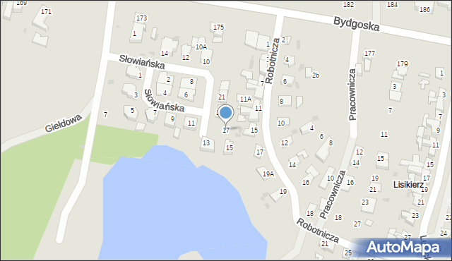 Piła, Słowiańska, 17, mapa Piły