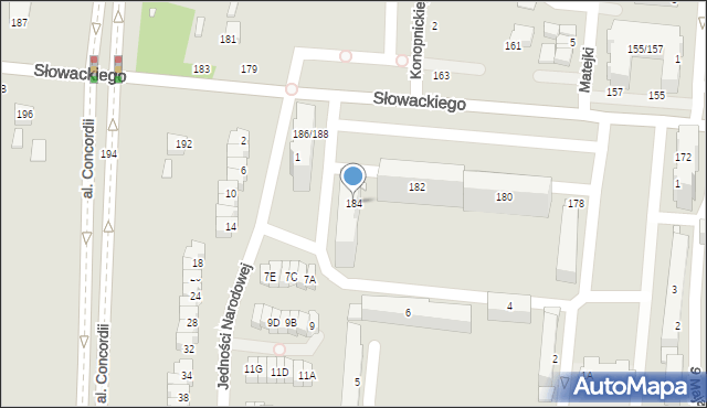 Piotrków Trybunalski, Słowackiego Juliusza, 184, mapa Piotrków Trybunalski