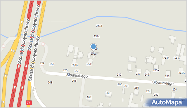 Piotrków Trybunalski, Słowackiego Juliusza, 251a, mapa Piotrków Trybunalski