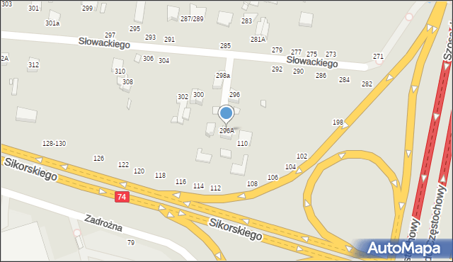 Piotrków Trybunalski, Słowackiego Juliusza, 296A, mapa Piotrków Trybunalski